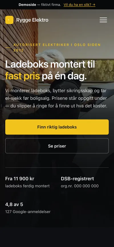 Samme elektrikernettside vist pa mobil