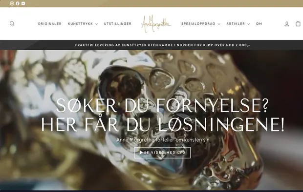 annemargrethe.com – nettbutikk for kunst, bygget i Shopify