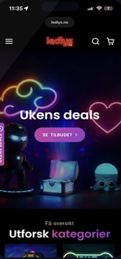 ledlys.no – nettbutikk vist på mobil